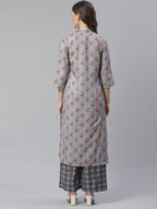 Jompers Women Grey & Beige Floral Printed Kurta with Palazzos | Grocsy
