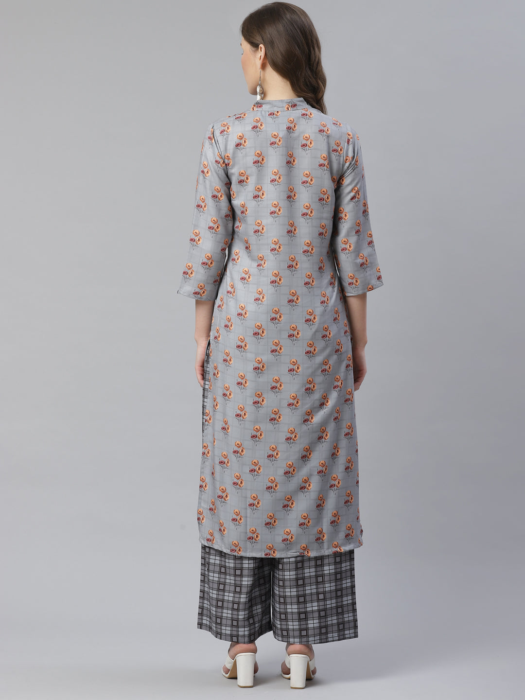 Jompers Women Grey & Beige Floral Printed Kurta with Palazzos | Grocsy