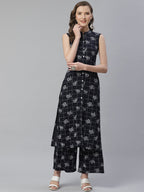Jompers Women Black & White Floral Printed Kurta with Palazzos | Grocsy
