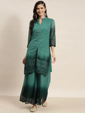 Jompers Women's Printed Mukaish Kurta with Palazzos - Green | Grocsy