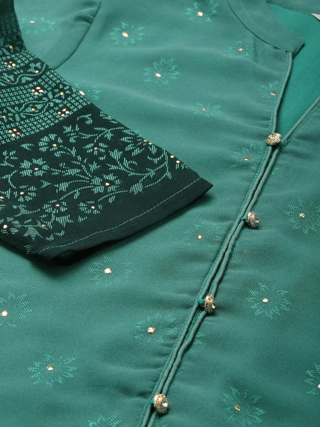 Jompers Women's Printed Mukaish Kurta with Palazzos - Green | Grocsy
