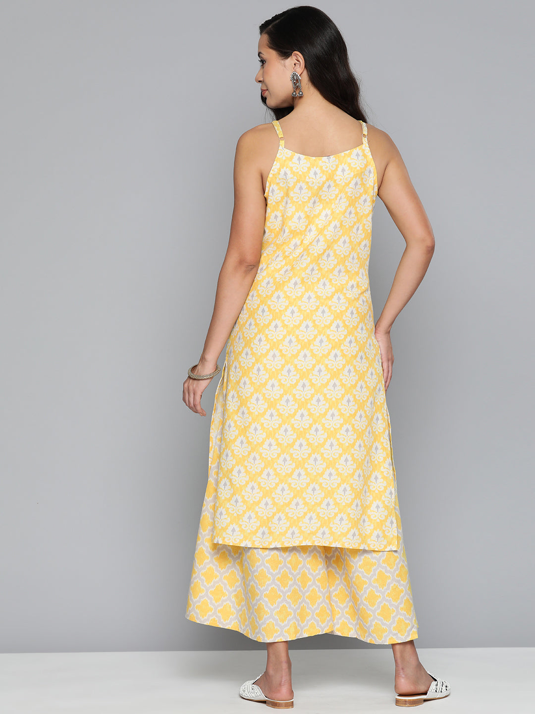 Jompers Women's Ethnic Motifs Printed Kurta with Palazzos - Yellow | Grocsy