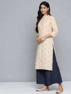 Jompers Women's Woven Design Kurta With Palazzos & Dupatta - Navy Blue | Grocsy