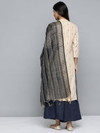Jompers Women's Woven Design Kurta With Palazzos & Dupatta - Navy Blue | Grocsy
