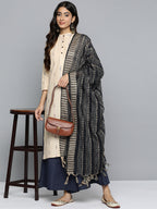 Jompers Women's Woven Design Kurta With Palazzos & Dupatta - Navy Blue | Grocsy