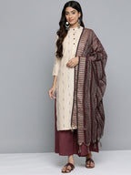 Jompers Women's Woven Design Kurta With Palazzos & Dupatta - Purple | Grocsy