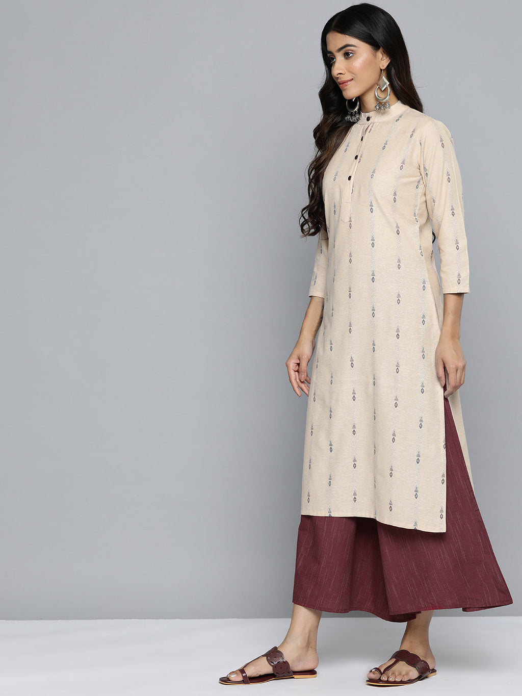 Jompers Women's Woven Design Kurta With Palazzos & Dupatta - Purple | Grocsy