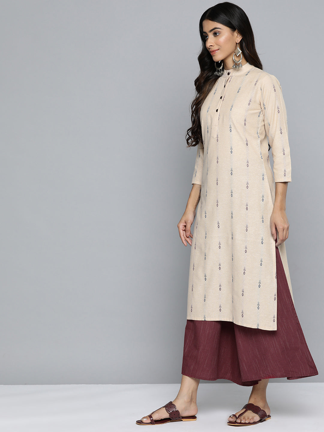 Jompers Women's Woven Design Kurta With Palazzos & Dupatta - Purple | Grocsy