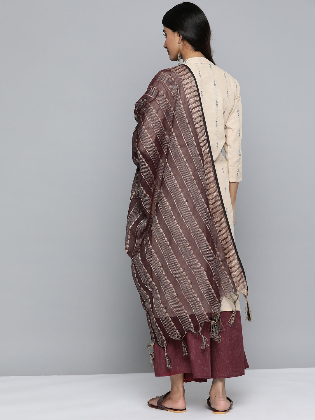 Jompers Women's Woven Design Kurta With Palazzos & Dupatta - Purple | Grocsy