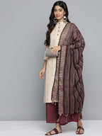 Jompers Women's Woven Design Kurta With Palazzos & Dupatta - Purple | Grocsy