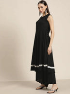 Jompers Women's Kurta with Palazzos & Ikkat Dupatta - Black | Grocsy