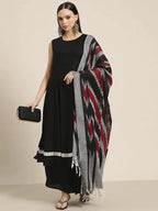 Jompers Women's Kurta with Palazzos & Ikkat Dupatta - Black | Grocsy