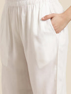 Jompers Women's Yoke Design Jacquard Kurta with Palazzos & Dupatta - Off-White | Grocsy