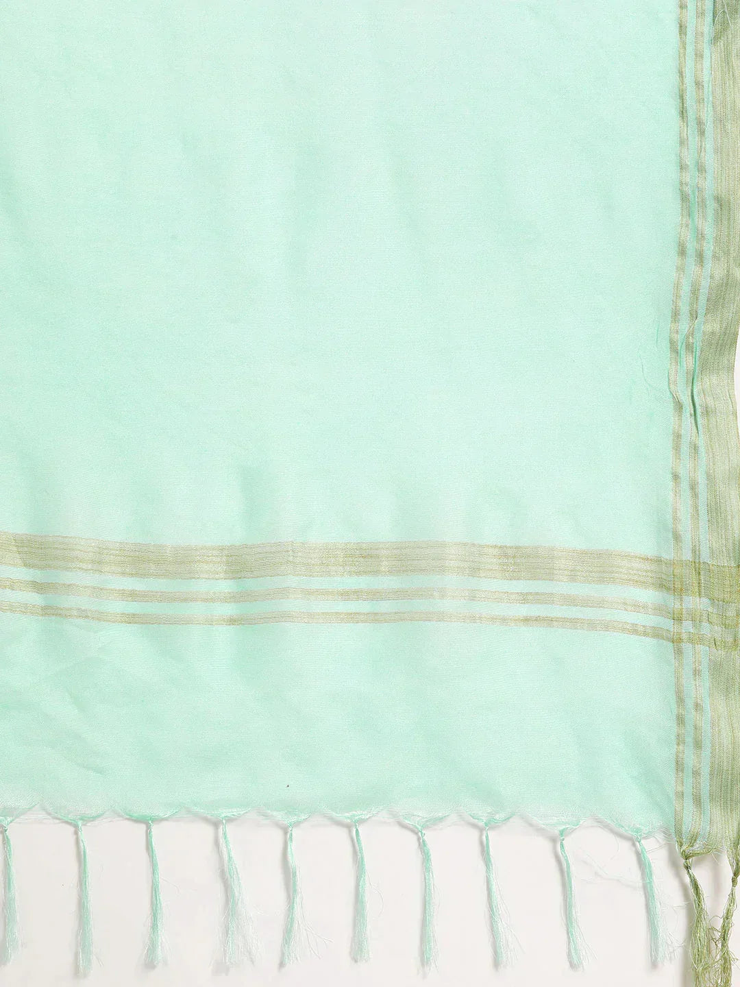 Jompers Women's Yoke Design Jacquard Kurta with Palazzos & Dupatta - Off-White | Grocsy