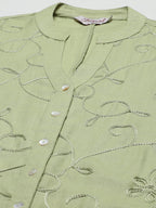 Jompers Women's Lime Green & Pink Floral Embroidered Kurta with Palazzos & Dupatta | Grocsy