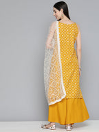 Jompers Women's Printed Kurta with Palazzos & With Chikankari Dupatta - Mustard | Grocsy