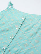 Jompers Women's Printed Blue Kurta with Palazzos & With Chikankari Dupatta | Grocsy