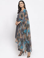 Jompers Women Grey Solid Kurta with Palazzos & Gorgette Printed Dupatta | Grocsy