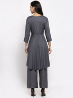 Jompers Women Grey Solid Kurta with Palazzos & Gorgette Printed Dupatta | Grocsy