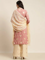 Jompers Women's Gotta Patti work Kurta, Palazzos & Dupatta - Pink | Grocsy