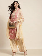 Jompers Women's Gotta Patti work Kurta, Palazzos & Dupatta - Pink | Grocsy