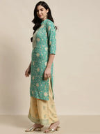 Jompers Women's Gotta Patti work Kurta, Palazzos & Dupatta - Sky Blue | Grocsy