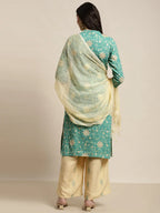 Jompers Women's Gotta Patti work Kurta, Palazzos & Dupatta - Sky Blue | Grocsy