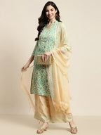 Jompers Women's Gotta Patti work Kurta, Palazzos & Dupatta - Sky Blue | Grocsy