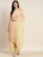 Jompers Women's Printed Kurta with Palazzos & Dupatta - Pink | Grocsy