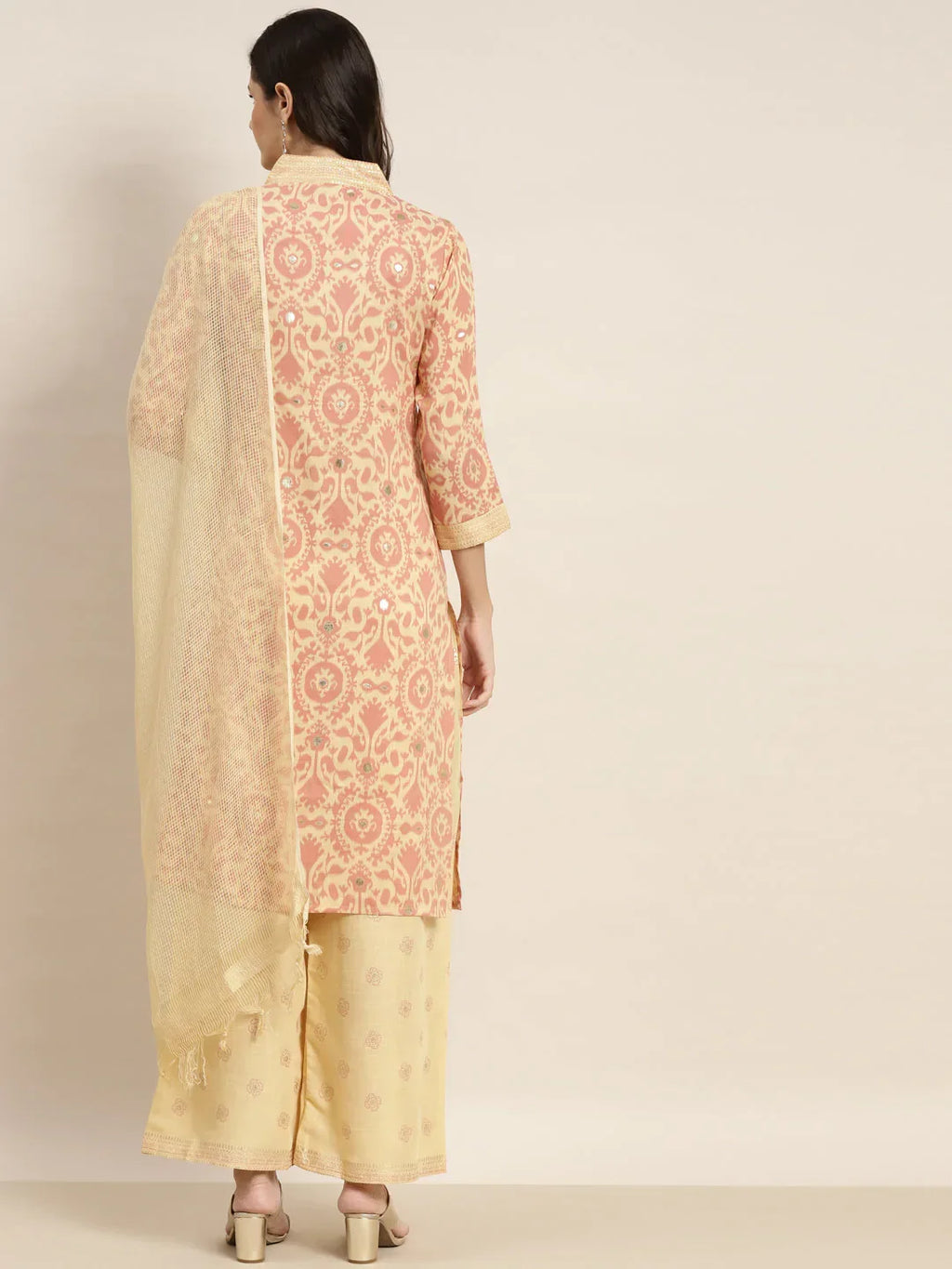 Jompers Women's Printed Kurta with Palazzos & Dupatta - Pink | Grocsy