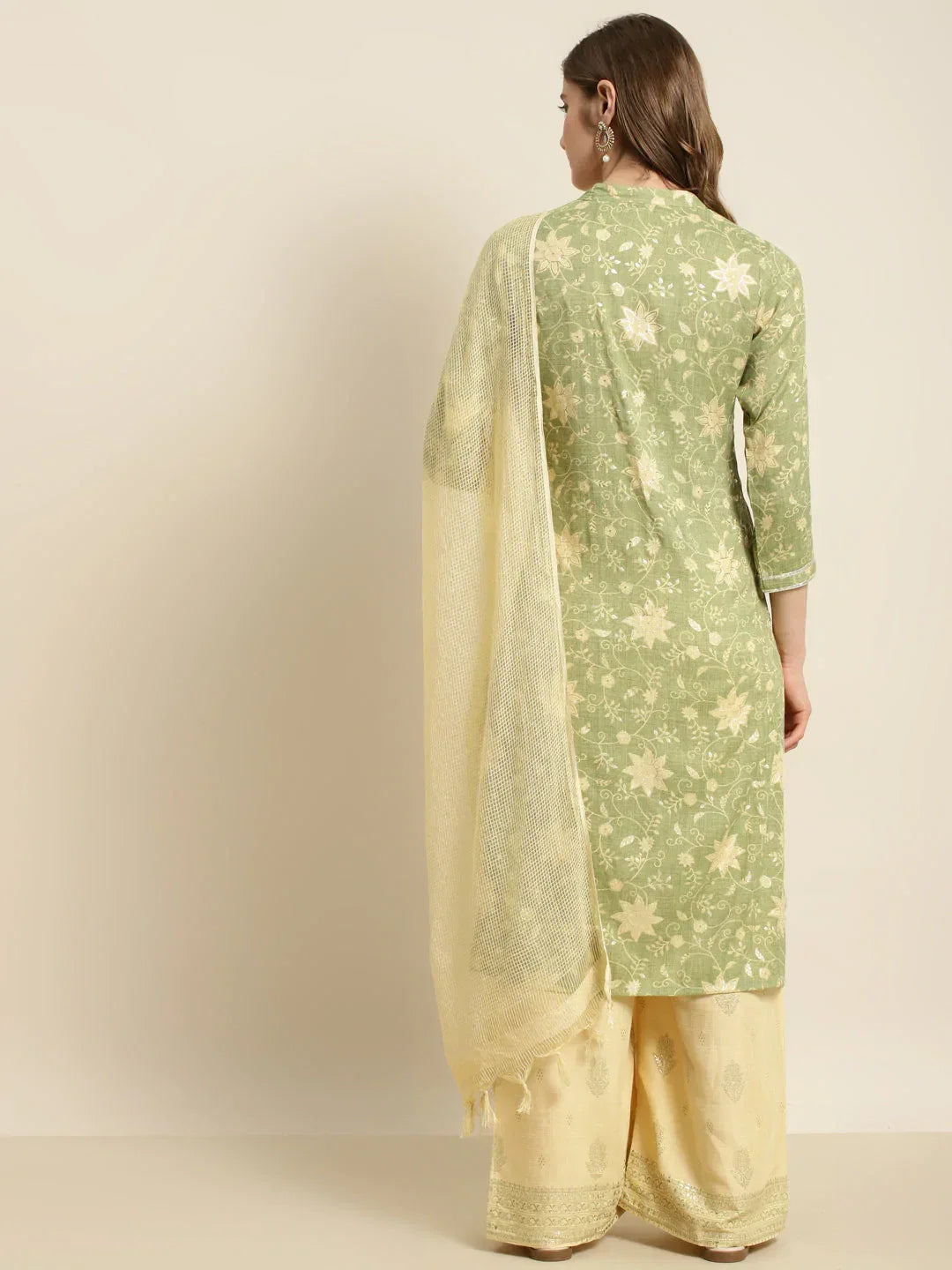 Jompers Women's Gotta Patti Kurta with Palazzos & Dupatta - Green | Grocsy