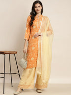 Jompers Women's Gotta Patti Kurta with Palazzos & Dupatta - Orange | Grocsy