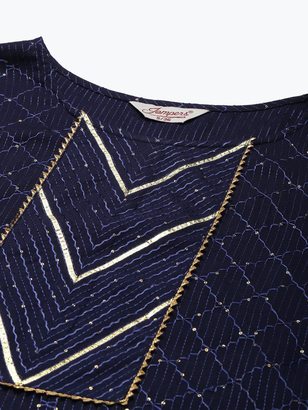 Jompers Women's Embroidered Sequinned Kurta with Palazzos & Dupatta - Navy Blue | Grocsy