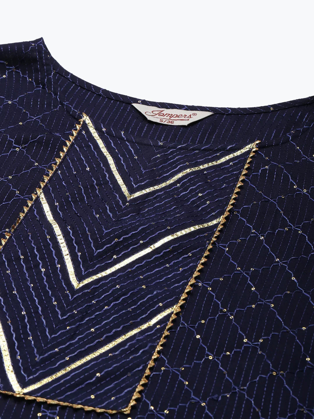 Jompers Women's Embroidered Sequinned Kurta with Palazzos & Dupatta - Navy Blue | Grocsy