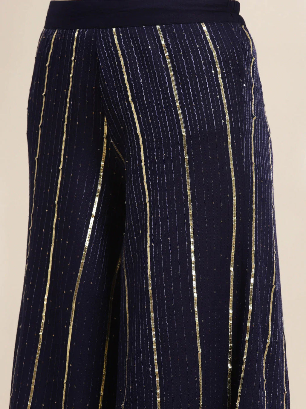 Jompers Women's Embroidered Sequinned Kurta with Palazzos & Dupatta - Navy Blue | Grocsy