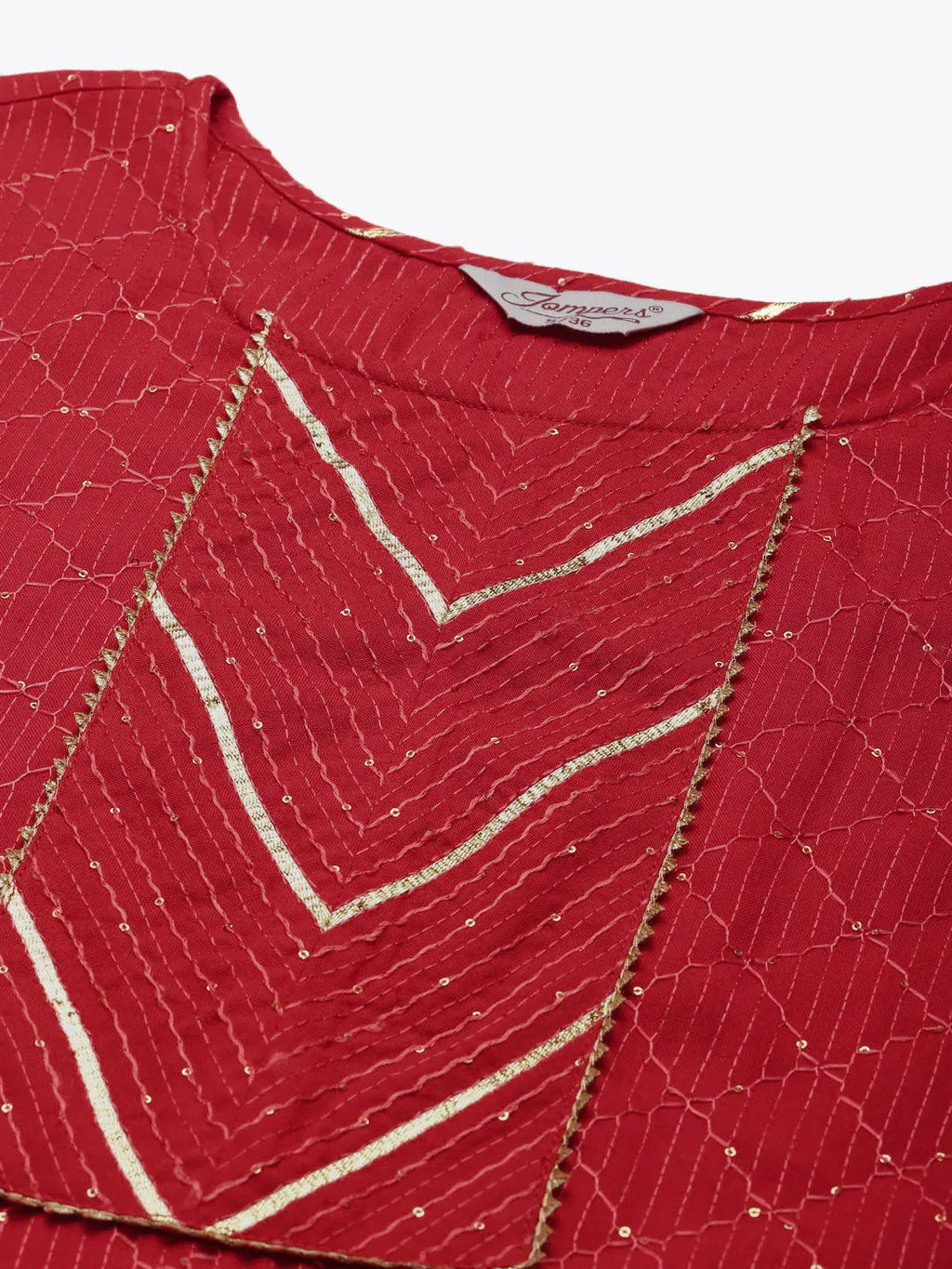 Jompers Women's Embroidered Sequinned Kurta with Palazzos & Dupatta - Red | Grocsy