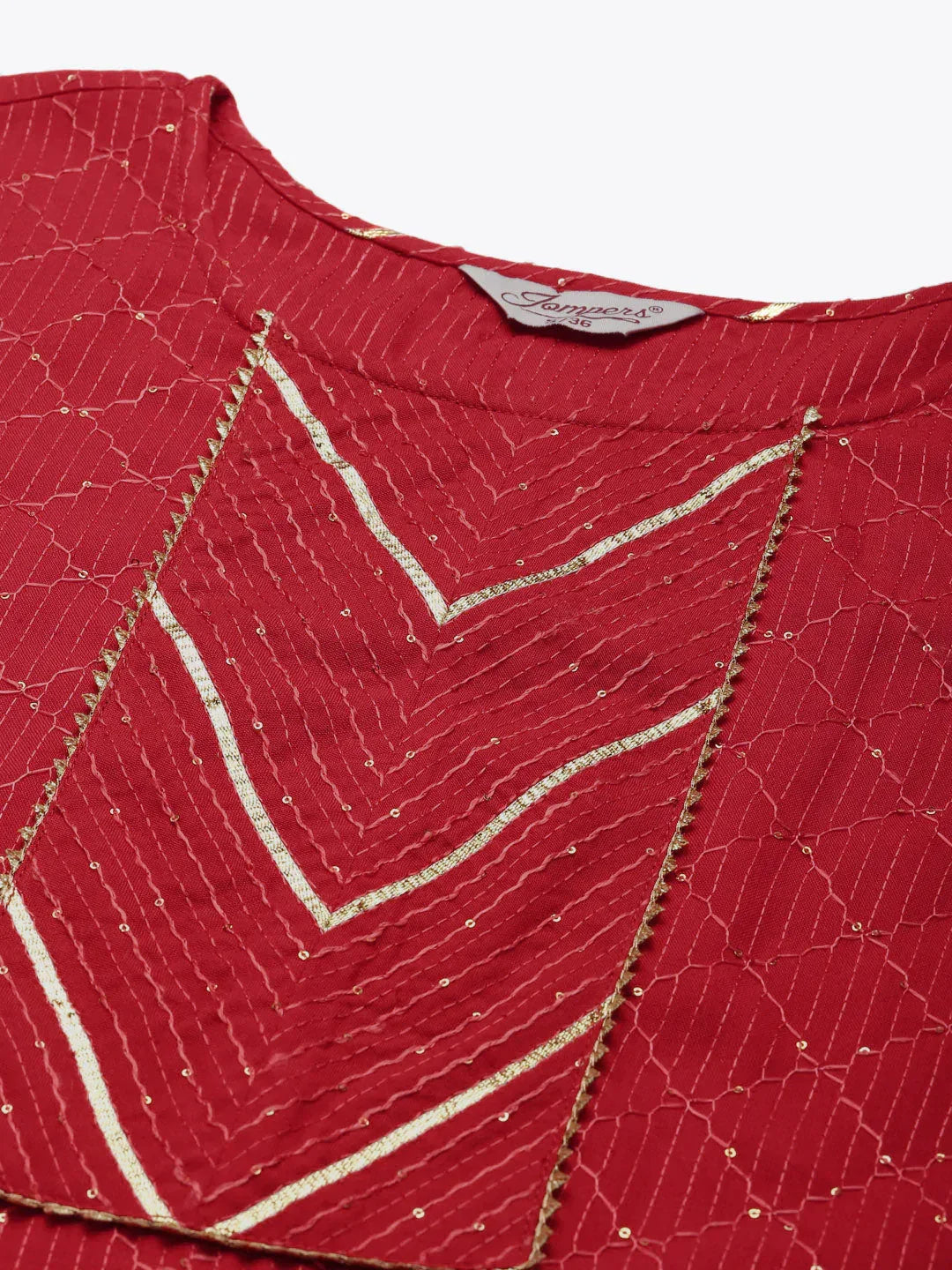 Jompers Women's Embroidered Sequinned Kurta with Palazzos & Dupatta - Red | Grocsy