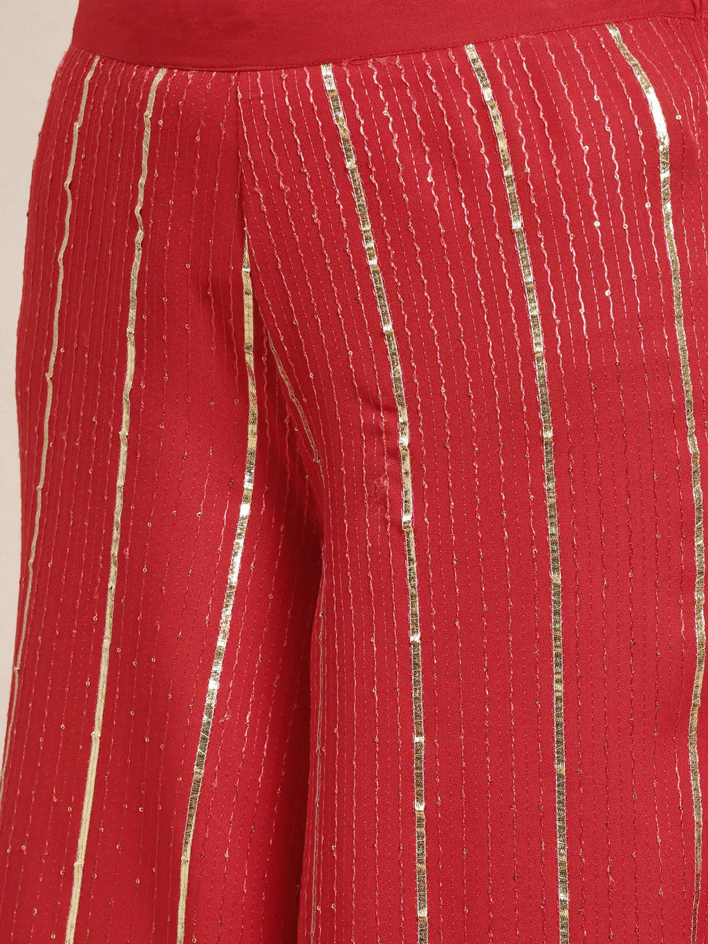 Jompers Women's Embroidered Sequinned Kurta with Palazzos & Dupatta - Red | Grocsy