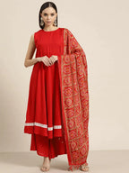 Jompers Women's Kurta with Palazzos & print Dupatta - Red | Grocsy