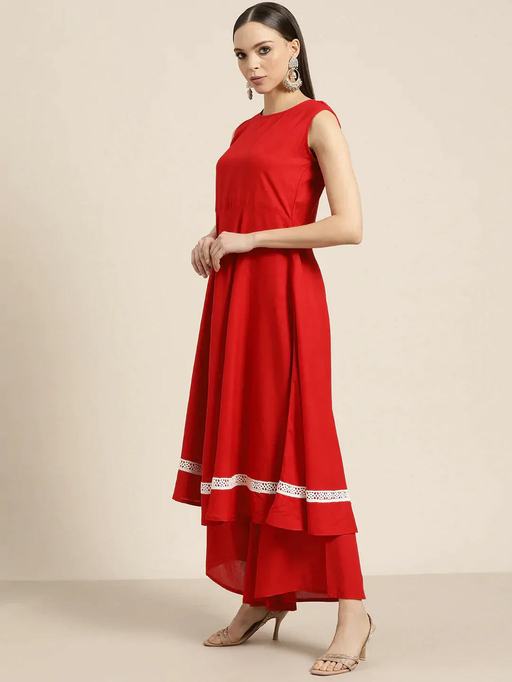 Jompers Women's Kurta with Palazzos & print Dupatta - Red | Grocsy