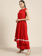 Jompers Women's Kurta with Palazzos & print Dupatta - Red | Grocsy