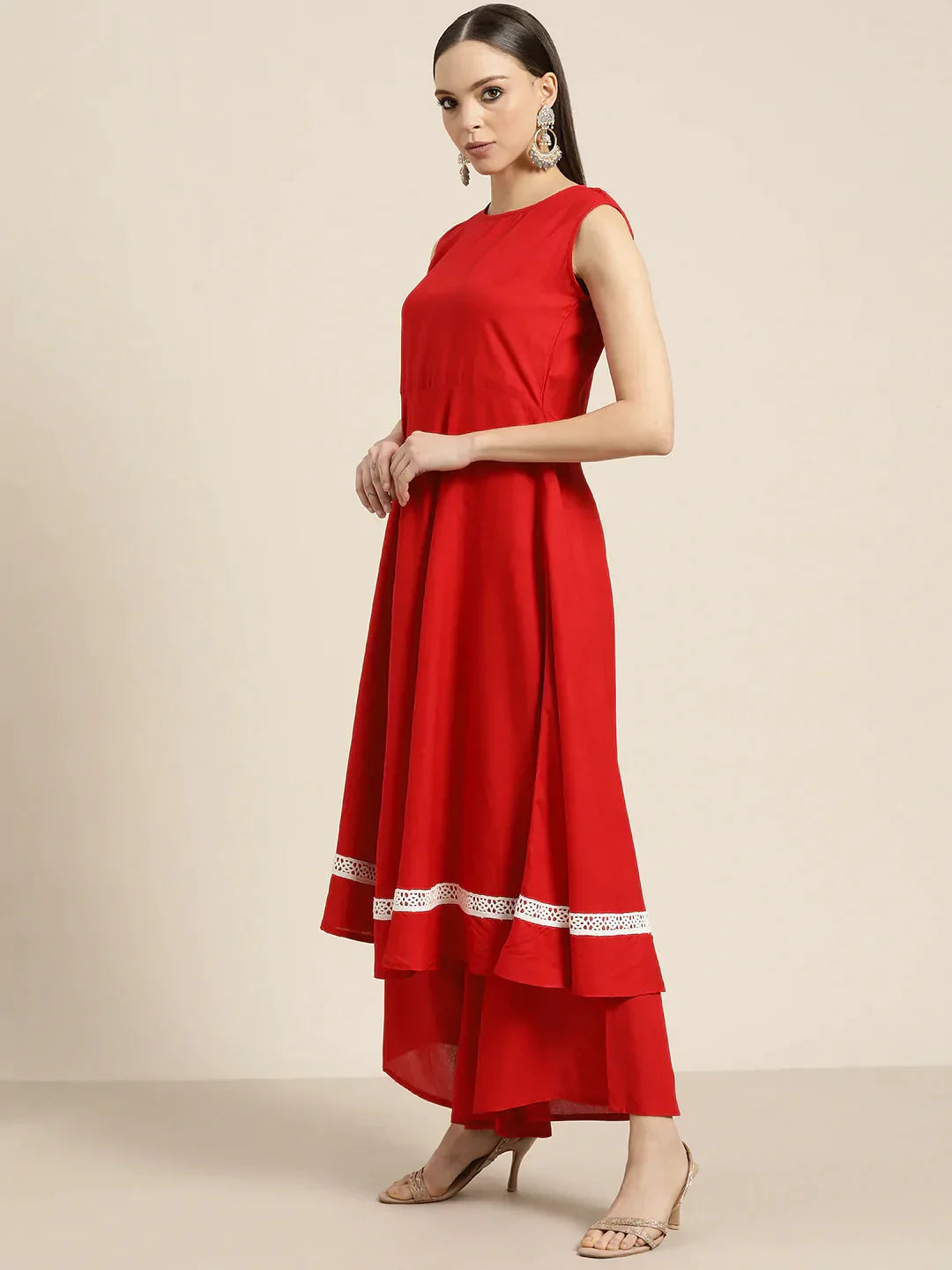 Jompers Women's Kurta with Palazzos & print Dupatta - Red | Grocsy