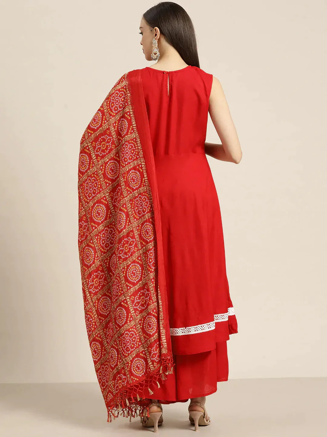 Jompers Women's Kurta with Palazzos & print Dupatta - Red | Grocsy