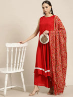 Jompers Women's Kurta with Palazzos & print Dupatta - Red | Grocsy
