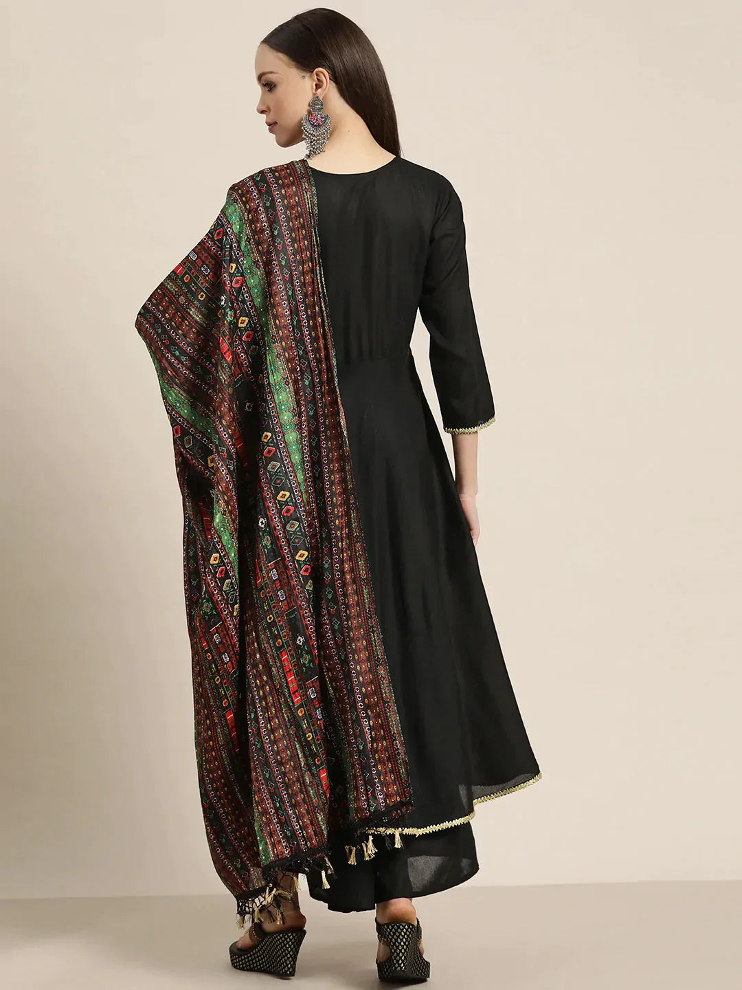 Jompers Women's Kurta with Palazzos & print Dupatta - Black | Grocsy