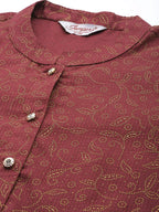Jompers Women's Maroon Floral Embroidered Mukaish Kurta with Palazzos & Dupatta | Grocsy