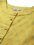 Jompers Women's Floral Pleated Dupion Silk Jacquard Kurta with Palazzos & Dupatta - Yellow | Grocsy
