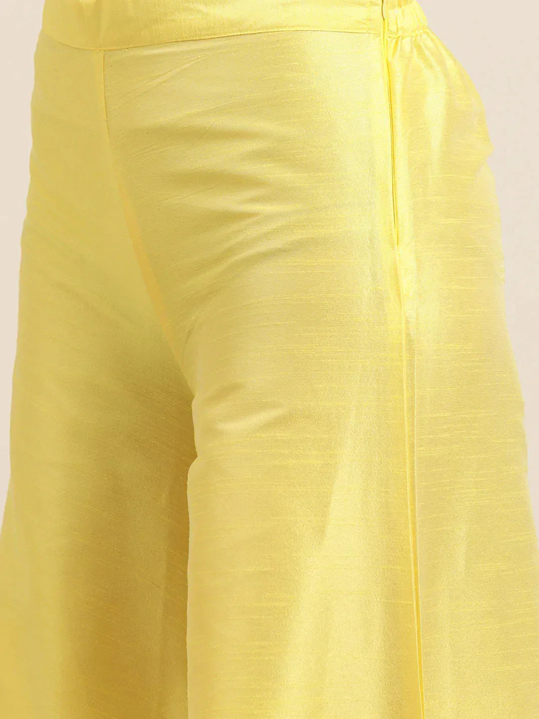 Jompers Women's Floral Pleated Dupion Silk Jacquard Kurta with Palazzos & Dupatta - Yellow | Grocsy