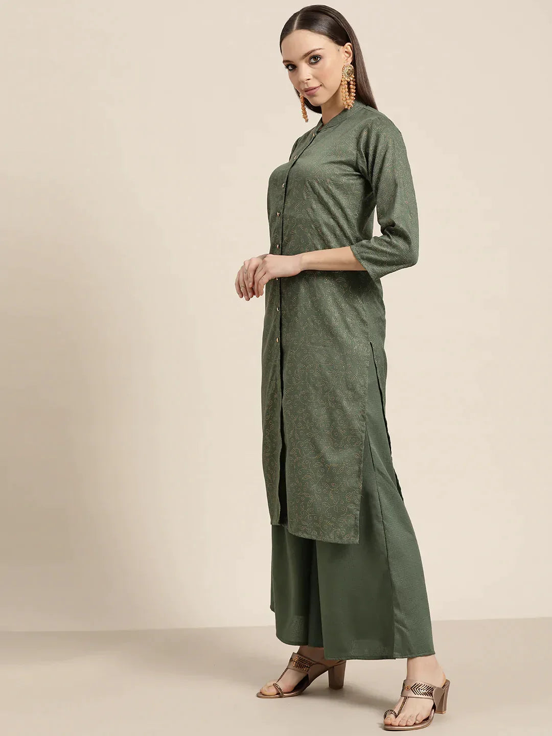 Jompers Women's Maroon Floral Embroidered Mukaish Kurta with Palazzos & Dupatta | Grocsy
