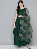 Jompers Women's Embroidered Sequinned Kurta & Palazzos With Dupatta - Green | Grocsy